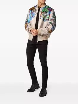 Philipp Plein бомбер с принтом, нейтральный цвет