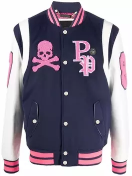 Philipp Plein бомбер с вышитым логотипом, синий