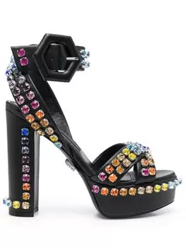 Philipp Plein босоножки на платформе с кристаллами, черный