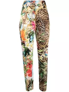 Philipp Plein брюки Baroque Flowers с завышенной талией, синий