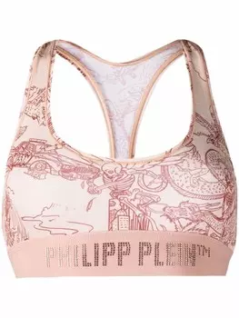 Philipp Plein бюстгальтер с принтом и логотипом, оранжевый