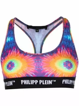 Philipp Plein бюстгальтер с принтом тай-дай и логотипом, синий
