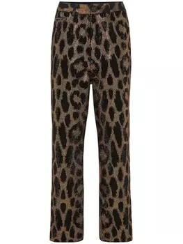 Philipp Plein crystal-embellished leopard jeans, коричневый