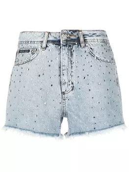Philipp Plein crystal embellished mini shorts, синий