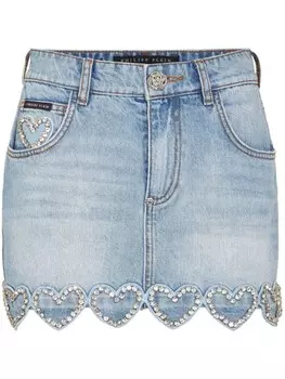 Philipp Plein декорированная джинсовая юбка, синий