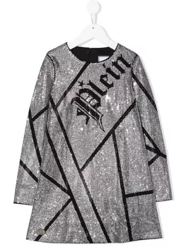 Philipp Plein декорированное платье с длинными рукавами, черный