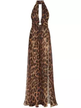 Philipp Plein длинное платье с леопардовым принтом, нейтральный цвет