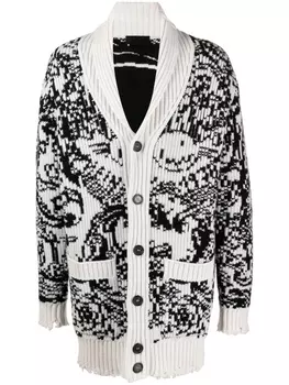 Philipp Plein длинный кардиган вязки интарсия, белый