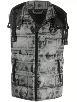 Philipp Plein дутый жилет с декором Skull, серый