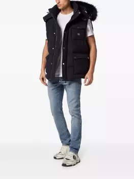 Philipp Plein дутый жилет с капюшоном и искусственным мехом, синий