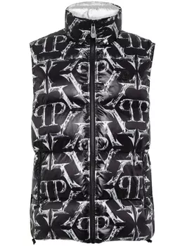 Philipp Plein дутый жилет с логотипом, черный