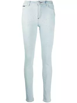 Philipp Plein джеггинсы с завышенной талией и кристаллами, синий