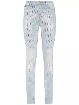 Philipp Plein джегинсы Crystal Pinstripe с завышенной талией, синий