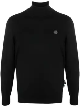 Philipp Plein джемпер из шерсти мериноса с высоким воротником, черный