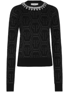 Philipp Plein джемпер с кристаллами, черный