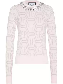 Philipp Plein джемпер с кристаллами, розовый