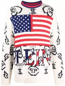 Philipp Plein джемпер с принтом USA Flag, нейтральный цвет