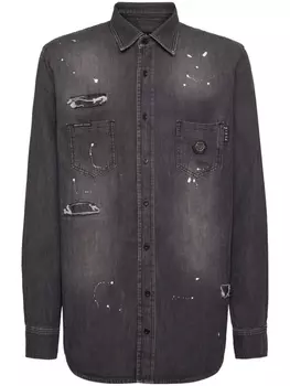 Philipp Plein джинсовая рубашка с декором Skull, серый