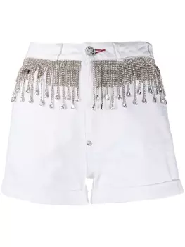 Philipp Plein джинсовые шорты с кристаллами, белый