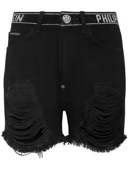 Philipp Plein джинсовые шорты с кристаллами, черный