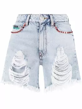 Philipp Plein джинсовые шорты с кристаллами, синий