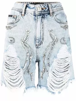 Philipp Plein джинсовые шорты с прорезями, синий