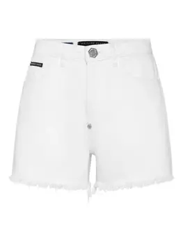 Philipp Plein джинсовые шорты с вышитым логотипом, белый