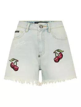 Philipp Plein джинсовые шорты с вышивкой, синий