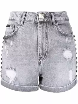 Philipp Plein джинсовые шорты с заклепками, серый