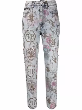 Philipp Plein джинсы-бойфренды с монограммой, синий