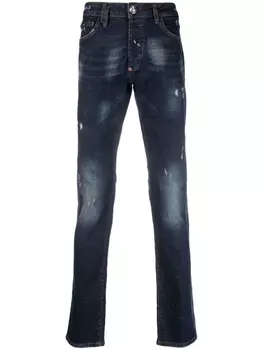 Philipp Plein джинсы прямого кроя с эффектом потертости, синий