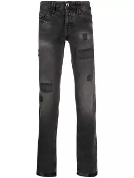 Philipp Plein джинсы прямого кроя с эффектом потертости, черный