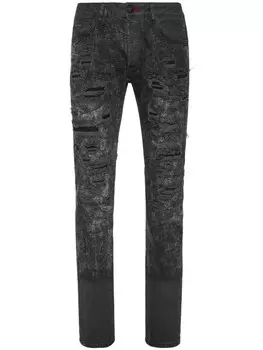 Philipp Plein джинсы с эффектом потертости, черный