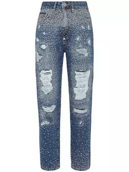 Philipp Plein джинсы с эффектом потертости и кристаллами, синий