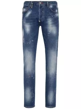 Philipp Plein джинсы с эффектом разбрызганной краски, синий