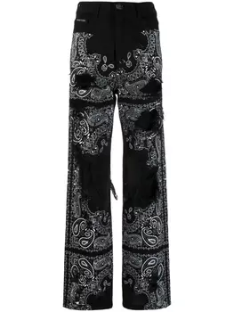 Philipp Plein джинсы с принтом пейсли и прорезями, черный