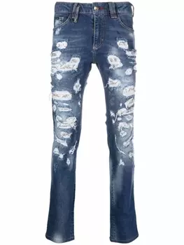 Philipp Plein джинсы с прорезями, синий
