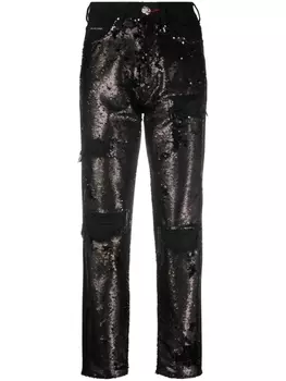 Philipp Plein джинсы с завышенной талией и пайетками, черный