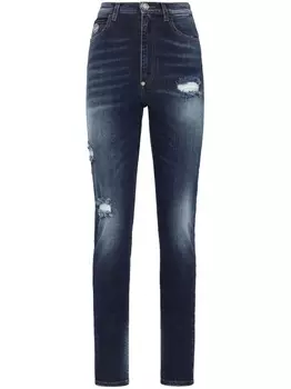 Philipp Plein джинсы с завышенной талией и эффектом потертости, синий