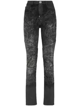 Philipp Plein джинсы с завышенной талией и эффектом потертости, черный