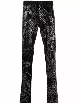 Philipp Plein джинсы Skeleton Tattoo прямого кроя, черный