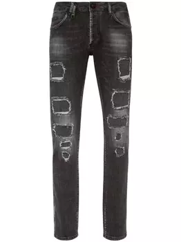 Philipp Plein джинсы скинни с эффектом потертости и заниженной талией, черный
