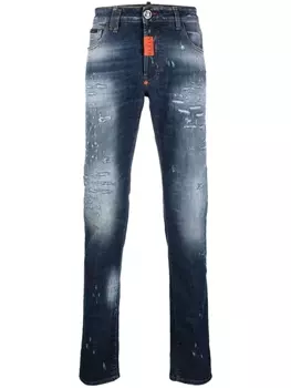 Philipp Plein джинсы скинни с эффектом потертости, синий