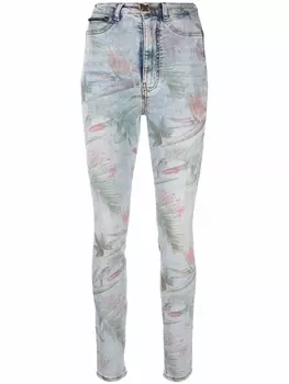Philipp Plein джинсы скинни с цветочным принтом, синий