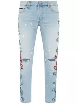 Philipp Plein джинсы скинни Skully Gang с заниженной талией, синий