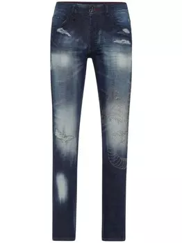 Philipp Plein джинсы Super Straight Cut Dragon Strass, синий