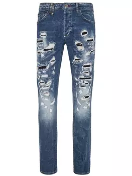 Philipp Plein джинсы узкого кроя с эффектом потертости, синий