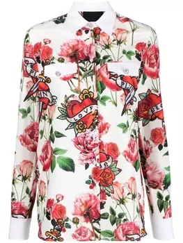 Philipp Plein floral print shirt, белый