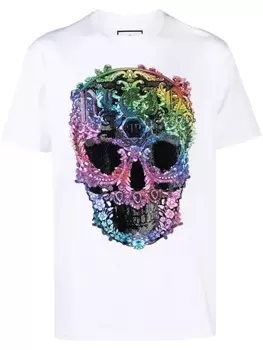 Philipp Plein футболка с декором Skull и стразами, белый