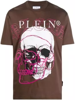 Philipp Plein футболка с круглым вырезом, коричневый